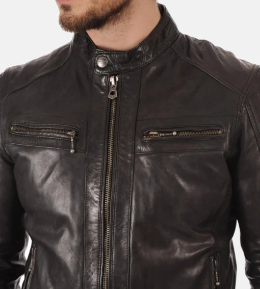 Men’s Athens Black Hooded Genuine Leather Jacket