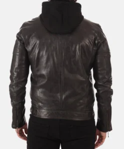 Men’s Athens Black Hooded Genuine Leather Jacket