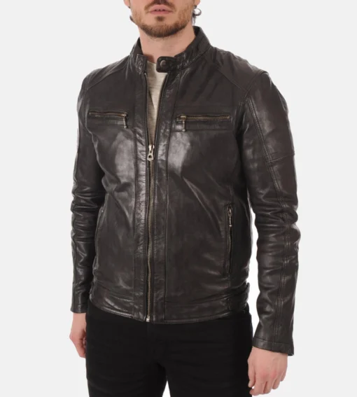 Men’s Athens Black Hooded Genuine Leather Jacket