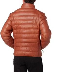 Men’s Cognac Leather Puffer Jacket