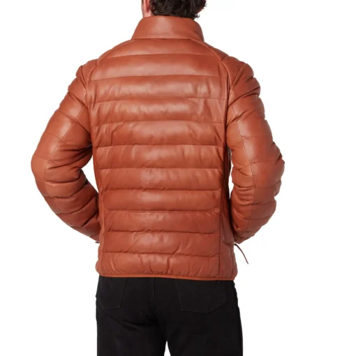 Men’s Cognac Leather Puffer Jacket