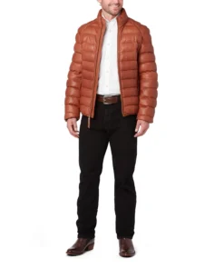 Men’s Cognac Leather Puffer Jacket