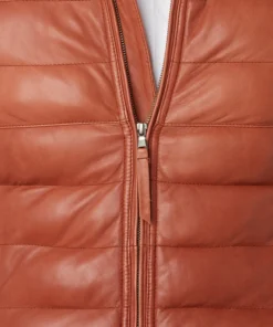 Men’s Cognac Leather Puffer Jacket