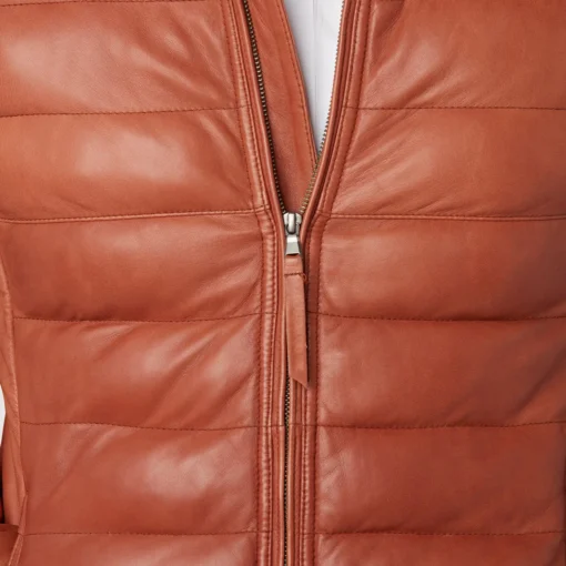 Men’s Cognac Leather Puffer Jacket