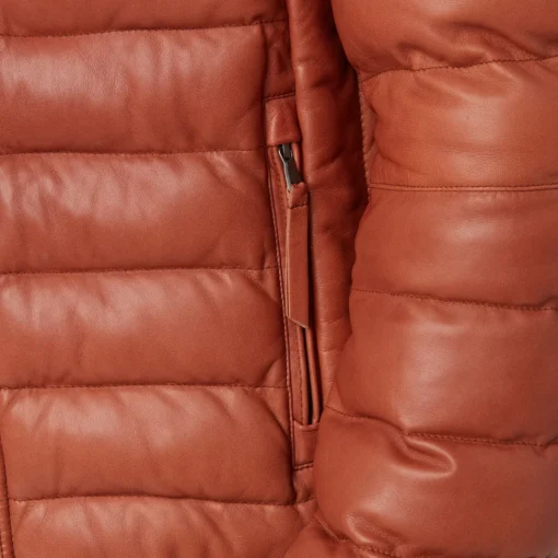 Men’s Cognac Leather Puffer Jacket