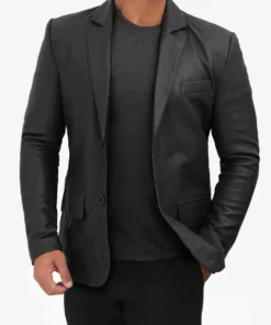 Men’s Casual Black Leather Blazer