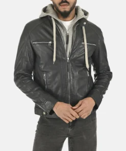 Men’s Erico Shaldon Hoodie Lambskin Black Leather Jacket