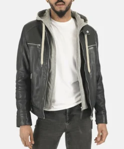 Men’s Erico Shaldon Hoodie Lambskin Black Leather Jacket