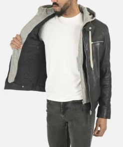 Men’s Erico Shaldon Hoodie Lambskin Black Leather Jacket