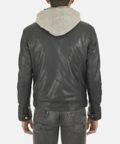 Men’s Erico Shaldon Hoodie Lambskin Black Leather Jacket