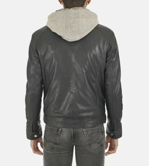 Men’s Erico Shaldon Hoodie Lambskin Black Leather Jacket