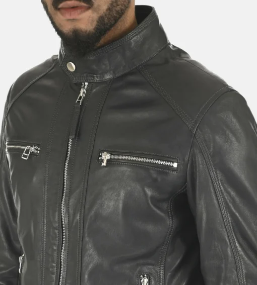 Men’s Erico Shaldon Hoodie Lambskin Black Leather Jacket