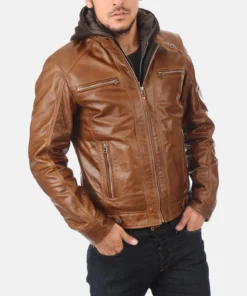 Men’s Eriko Hooded Cognac Buffalo Leather Jacket