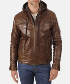 Men’s Eriko Stockley Hood Mocca Genuine Buffalo Leather Jacket