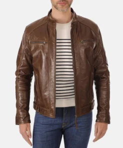 Men’s Eriko Stockley Hood Mocca Genuine Buffalo Leather Jacket