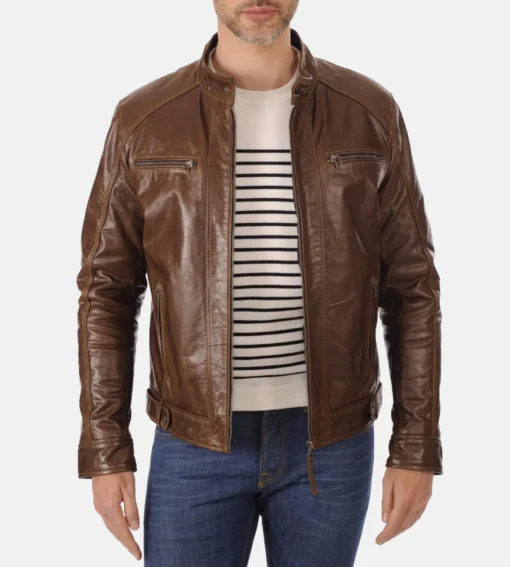 Men’s Eriko Stockley Hood Mocca Genuine Buffalo Leather Jacket