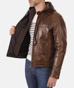 Men’s Eriko Stockley Hood Mocca Genuine Buffalo Leather Jacket