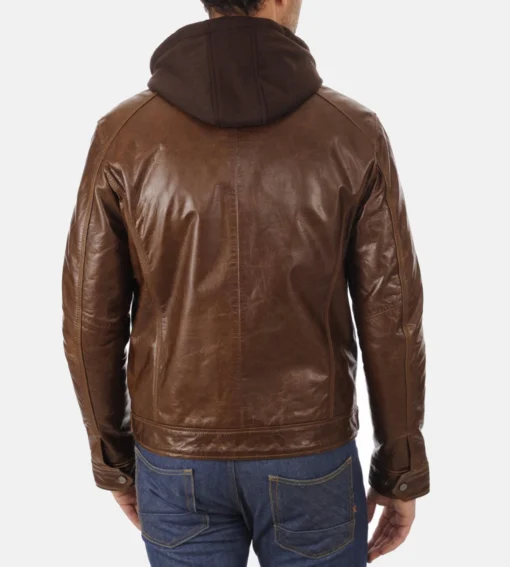 Men’s Eriko Stockley Hood Mocca Genuine Buffalo Leather Jacket