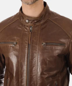 Men’s Eriko Stockley Hood Mocca Genuine Buffalo Leather Jacket