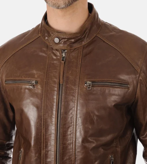 Men’s Eriko Stockley Hood Mocca Genuine Buffalo Leather Jacket