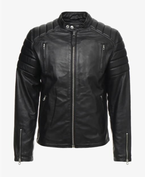 Vieno Mens Cafe Racer Leather Jacket