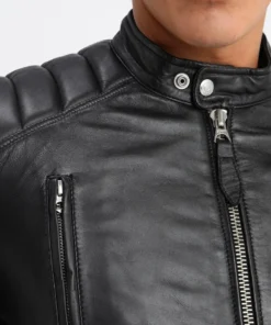 Vieno Mens Cafe Racer Leather Jacket