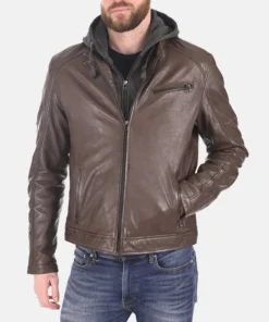 Men’s Iora Mocca Removable Hooded Genuine Leather Jacket