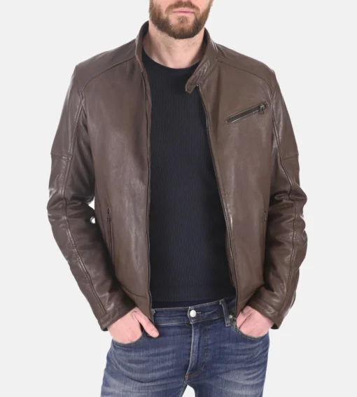 Men’s Iora Mocca Removable Hooded Genuine Leather Jacket