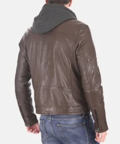 Men’s Iora Mocca Removable Hooded Genuine Leather Jacket