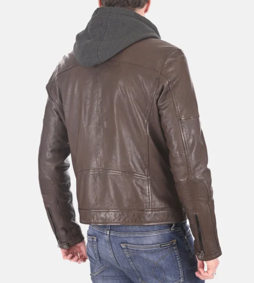 Men’s Iora Mocca Removable Hooded Genuine Leather Jacket