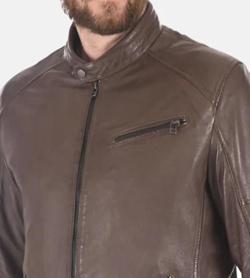 Men’s Iora Mocca Removable Hooded Genuine Leather Jacket