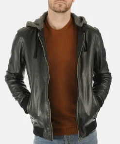 Men’s Jimmy Black Hooded Genuine Lambskin Leather Jacket