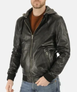 Men’s Jimmy Black Hooded Genuine Lambskin Leather Jacket