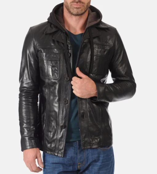 Men’s Kansas Black Genuine Buffalo Leather Jacket