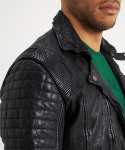 The Rugged Mens Black Quilted Biker Leather Jacket