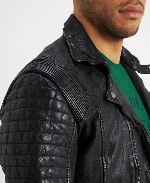 The Rugged Mens Black Quilted Biker Leather Jacket