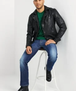 The Rugged Mens Black Quilted Biker Leather Jacket