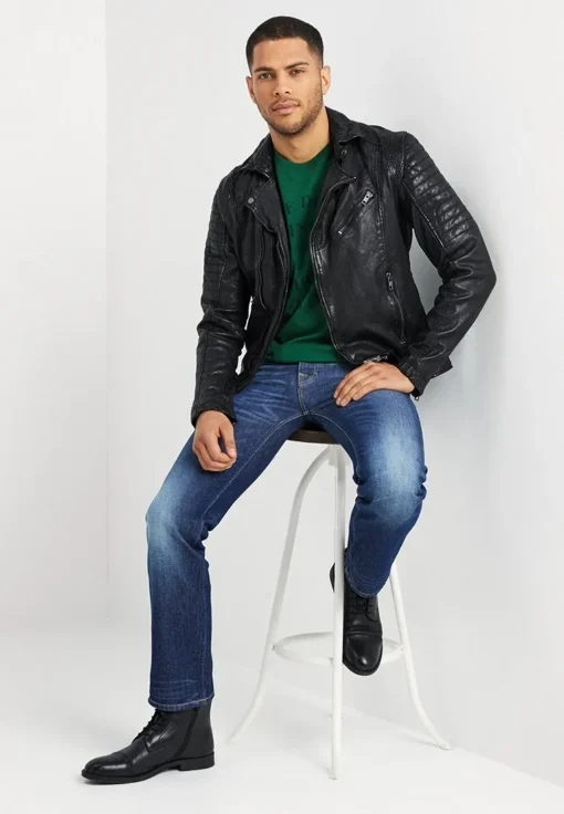 The Rugged Mens Black Quilted Biker Leather Jacket