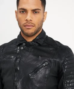 The Rugged Mens Black Quilted Biker Leather Jacket