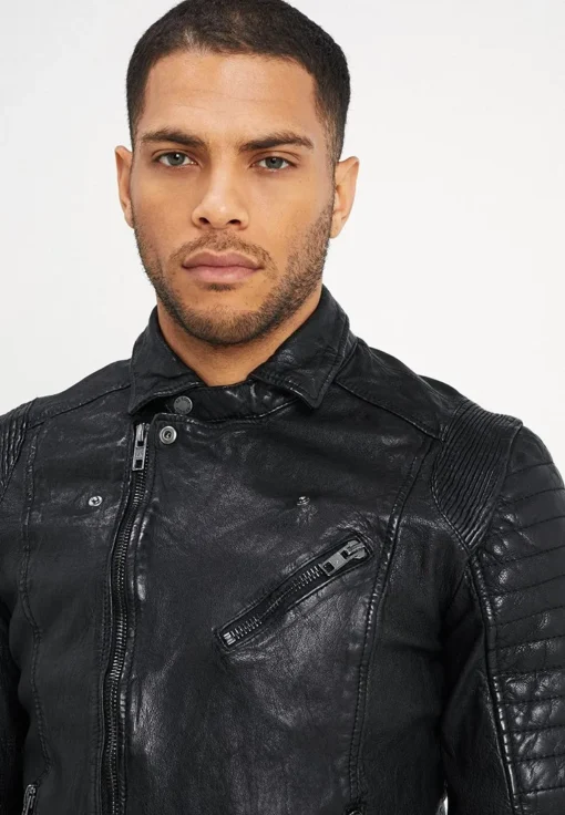 The Rugged Mens Black Quilted Biker Leather Jacket