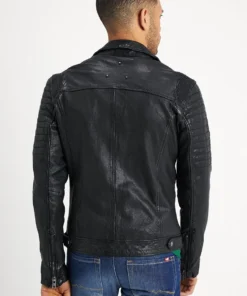 The Rugged Mens Black Quilted Biker Leather Jacket