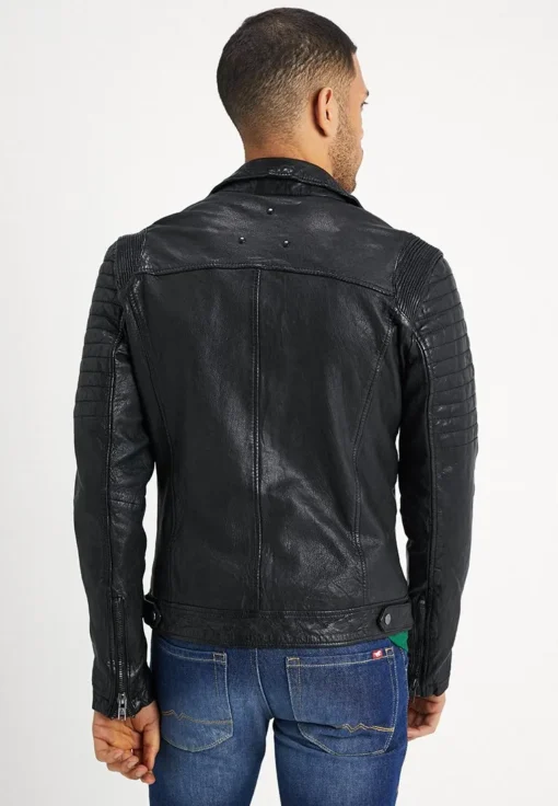 The Rugged Mens Black Quilted Biker Leather Jacket