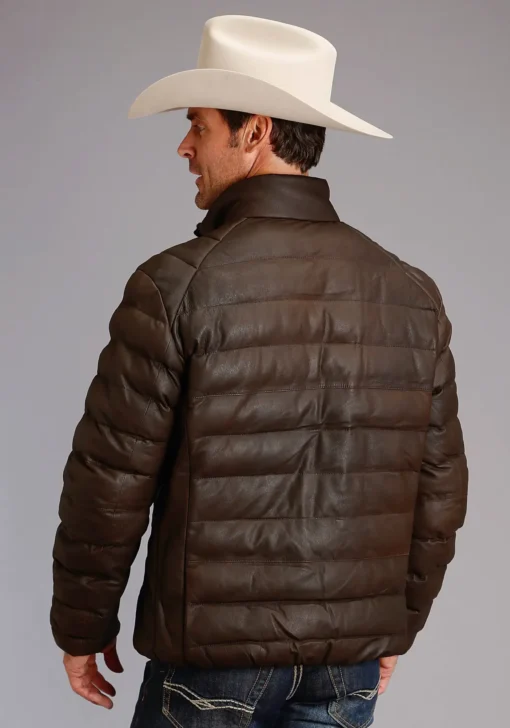 Mens Puffy Dark Brown Leather Jacket