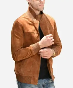 Mens Brown Suede Leather Bomber Jacket