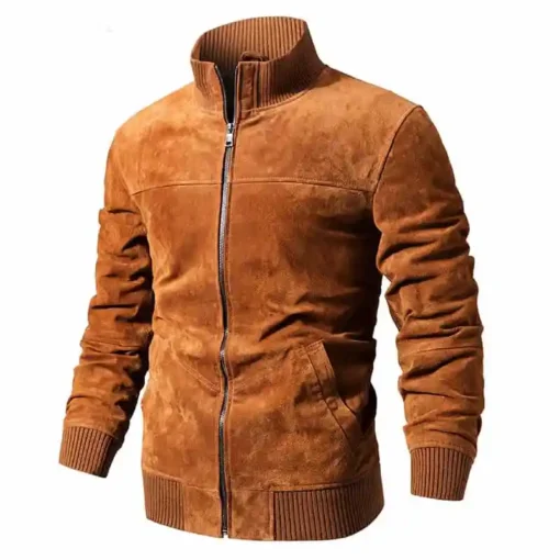 Mens Brown Suede Leather Bomber Jacket