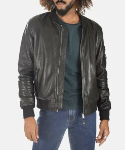 Men’s Teddy Ball Black Genuine Leather Removable Hooded Jacket