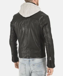 Men’s Winston Black Removable Hoodie Genuine Leather Jacket