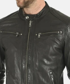 Men’s Winston Black Removable Hoodie Genuine Leather Jacket