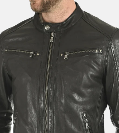 Men’s Winston Black Removable Hoodie Genuine Leather Jacket