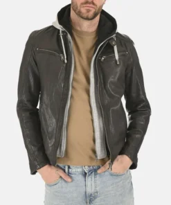 Men’s Winston Dark Brown Hoodie Leather Jacket